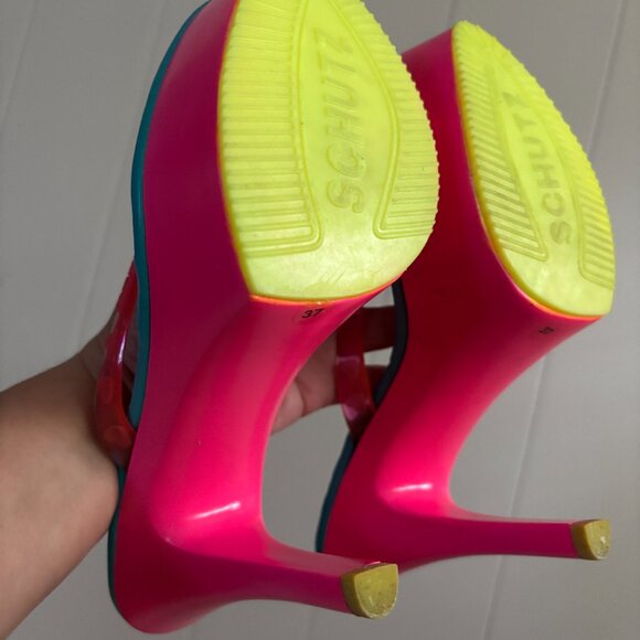 SCHUTZ Fluorescent Platform Heel Thong Strap Size 8 EU39 NIB - Picture 12 of 12